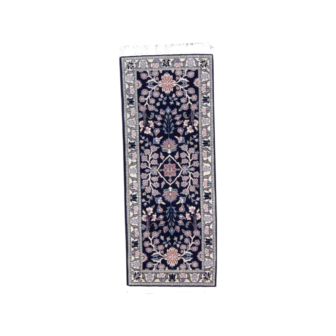 Persian Farahan hand-knotted wool rug in Blue & Beige, full view