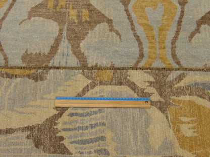 Brown and gold Ikat rug in room setting