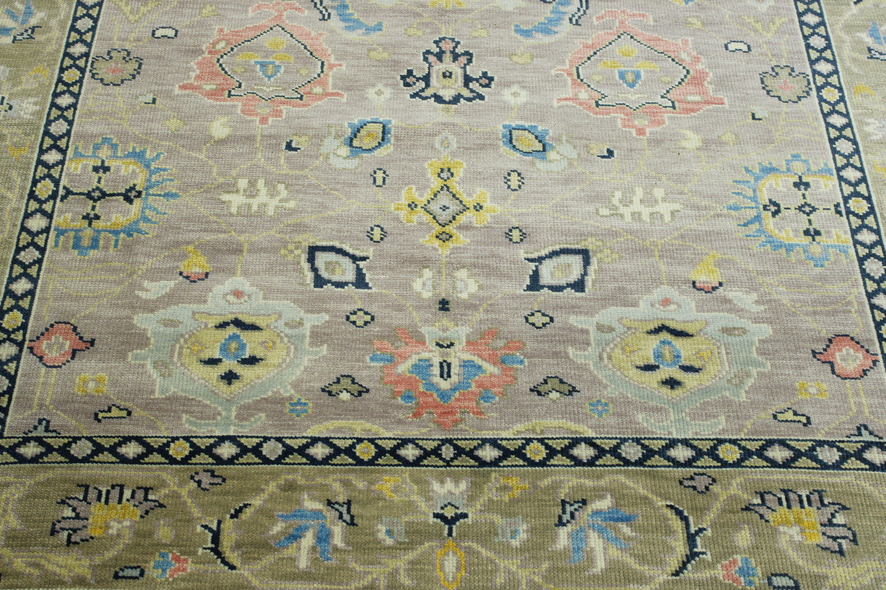 Oushak Colorful Ziegler hand-knotted wool rug in Blue & Pink, full view