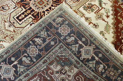 Tribal Heriz hand-knotted wool rug in Blue & Beige, full view