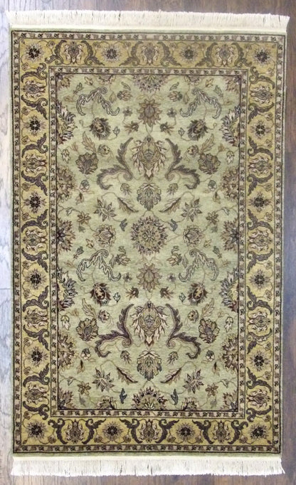 Fine Persian Kashan Tie Dye hand-knotted wool rug in Gold & Green, full view