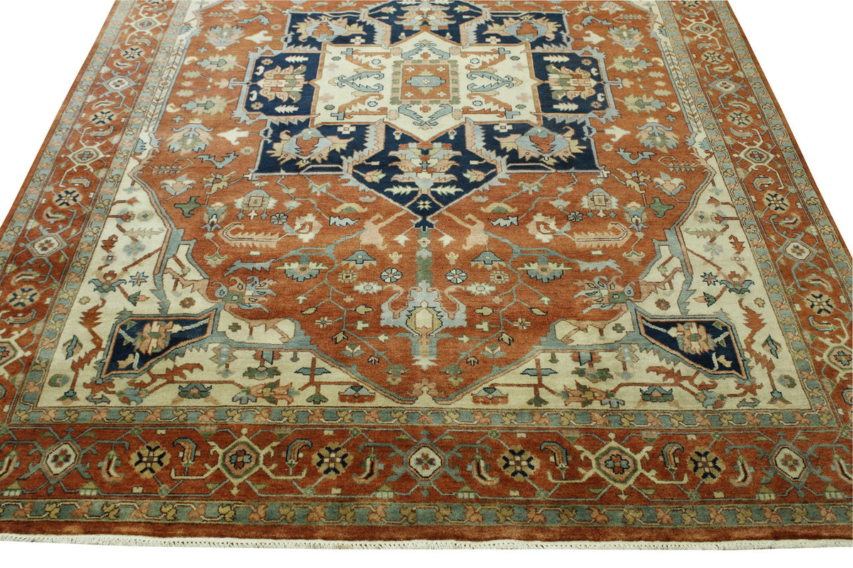 Close-up of wool pile, Beige & Rust rug