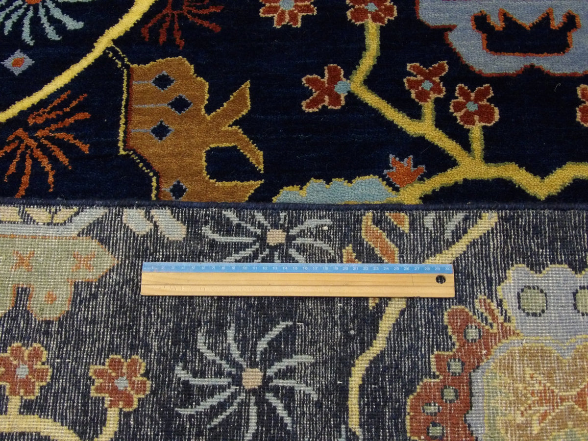 Blue & Rust Colorful Modern Rich Ziegler Design rug in room setting
