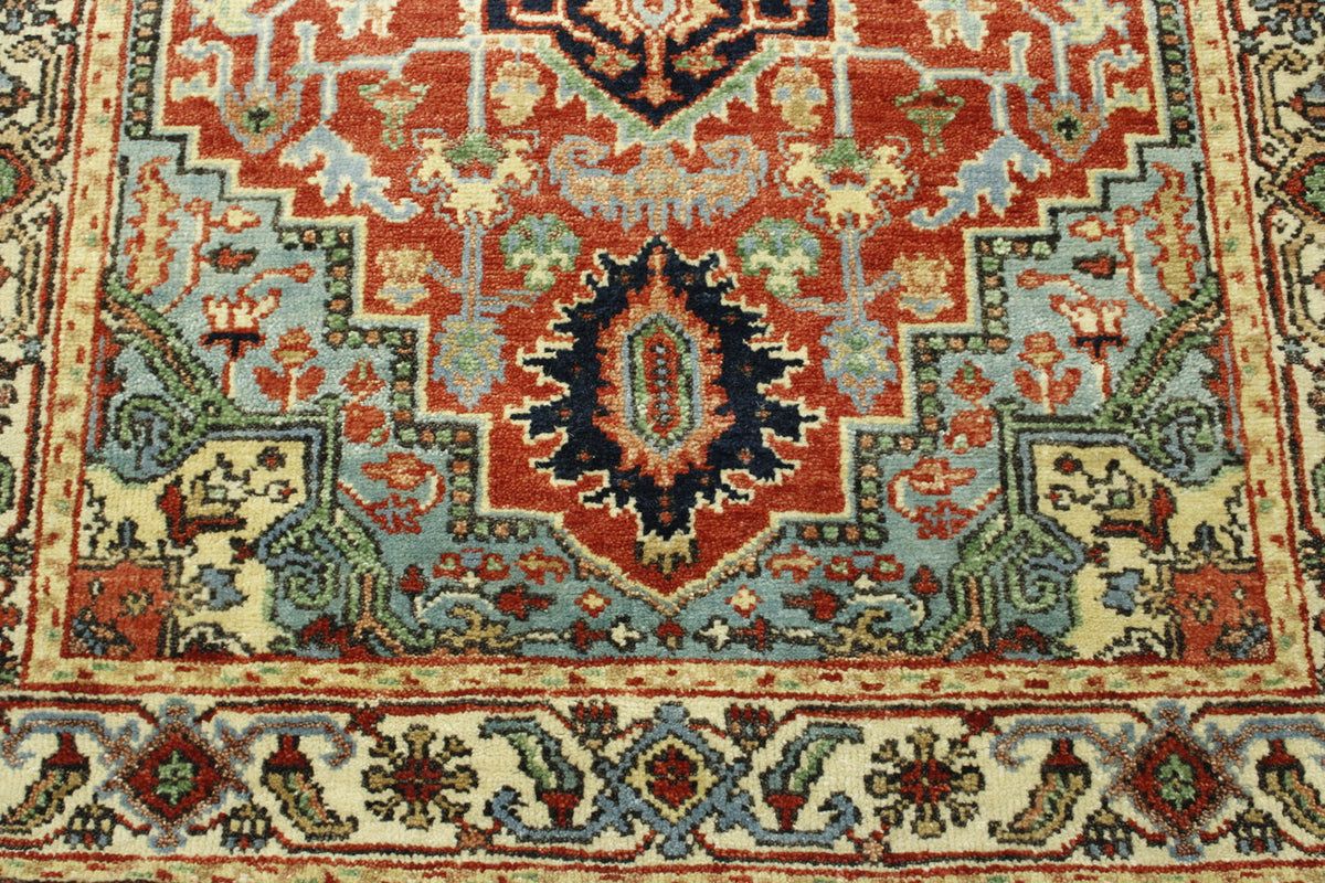 Back of Tribal Heriz hand-knotted rug