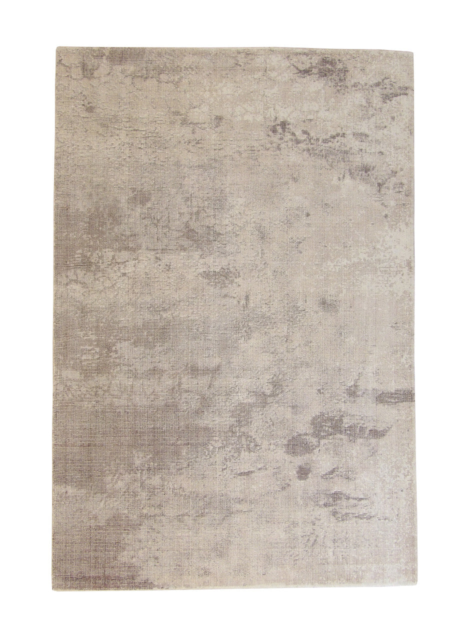 Modern Abstract Design hand-knotted silk rug in Beige & Purple, full view
