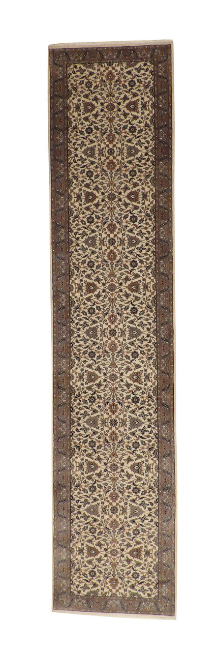 Traditional Fine Mashad hand-knotted wool rug in Beige, full view