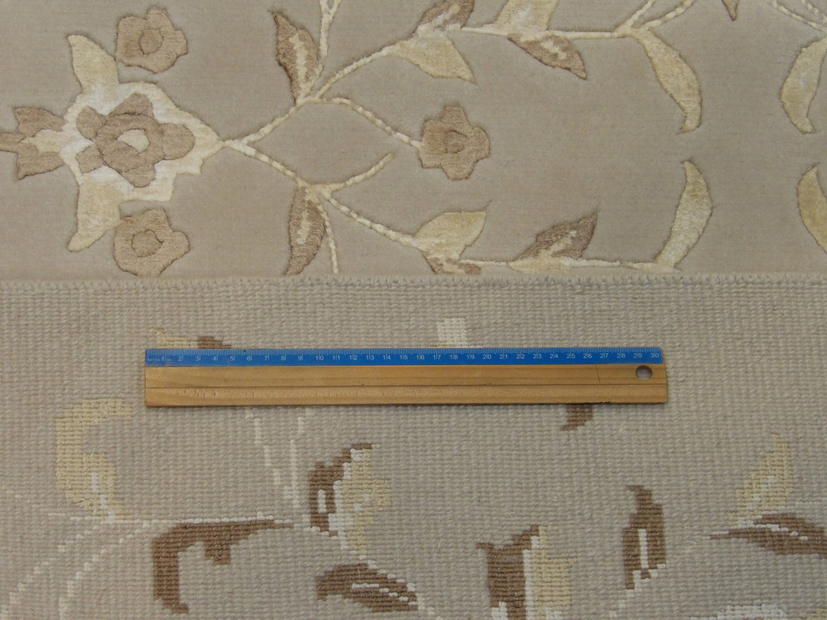 Full room view of modern Tibetan flower hand-knotted rug