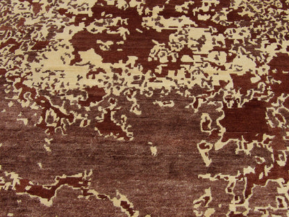 Modern mosaic rug border detail, beige and rust