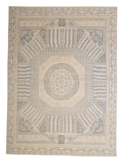 Oushak Khotan hand-knotted wool rug in Gray & Beige, full view