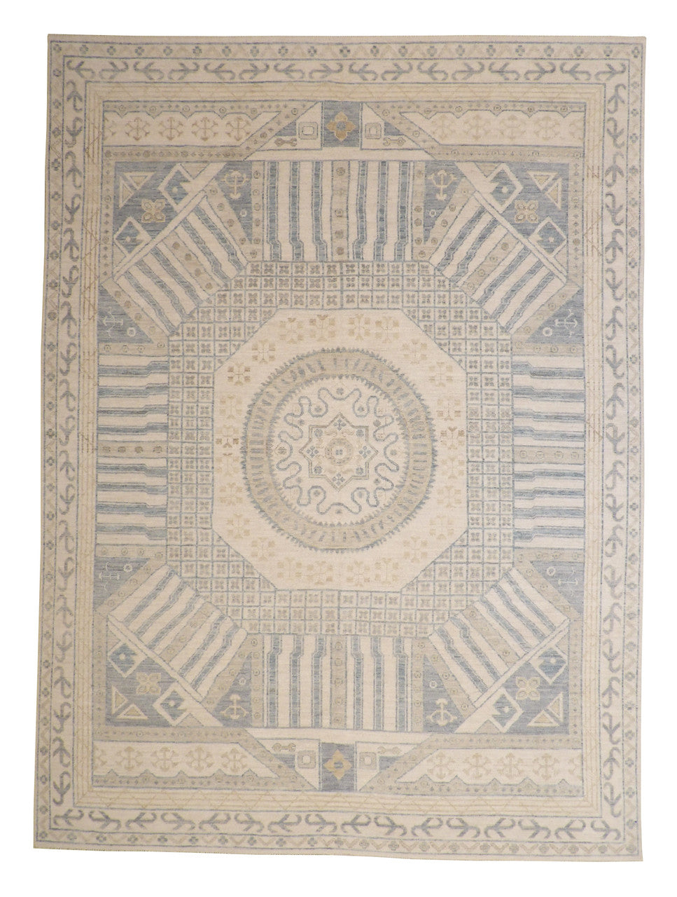 Oushak Khotan hand-knotted wool rug in Gray & Beige, full view