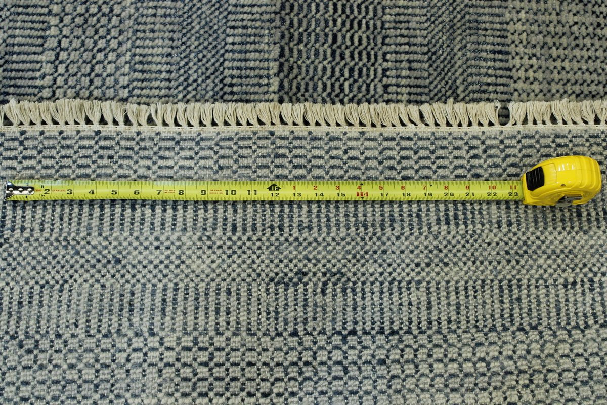Blue & Gray Modern Grass Design rug in room setting