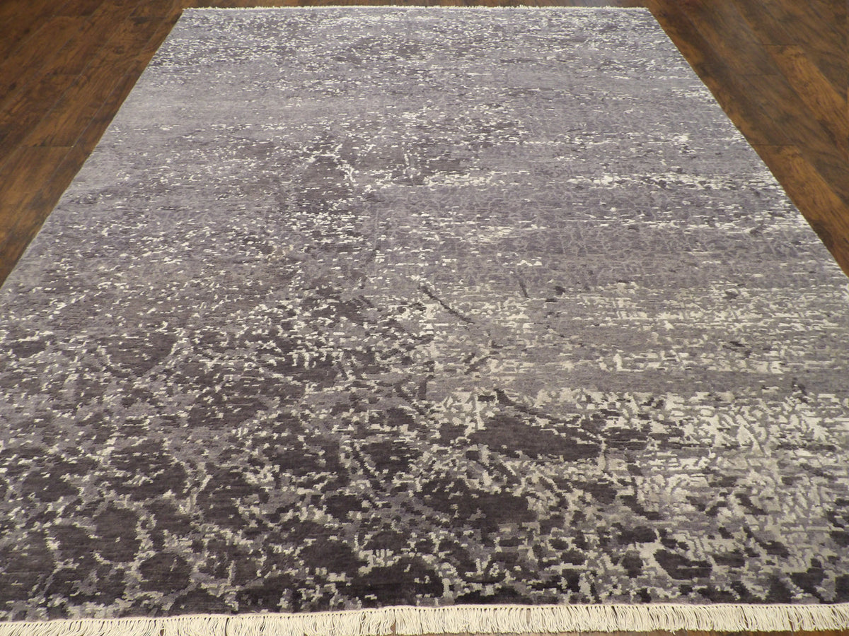 Close-up of carved wool-silk pile, black and gray rug
