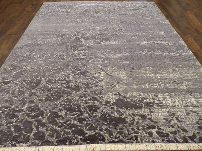 Close-up of carved wool-silk pile, black and gray rug