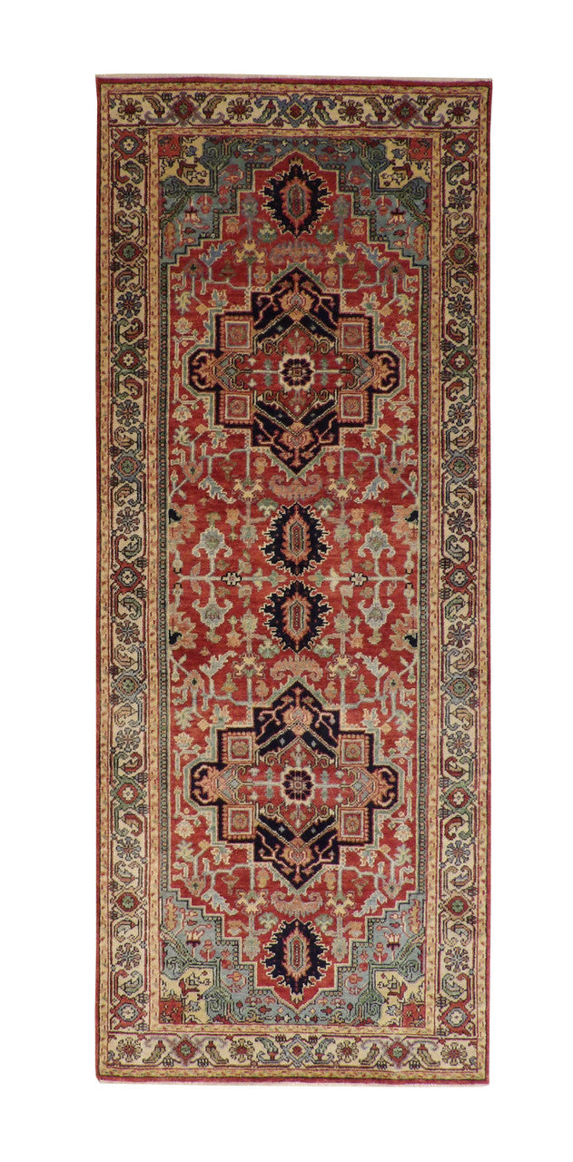 Tribal Heriz hand-knotted wool rug in Beige & Rust, full view