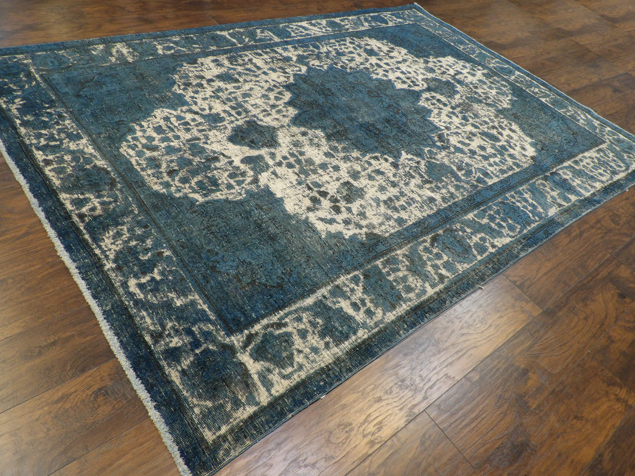 Full view of overdye vintage rug