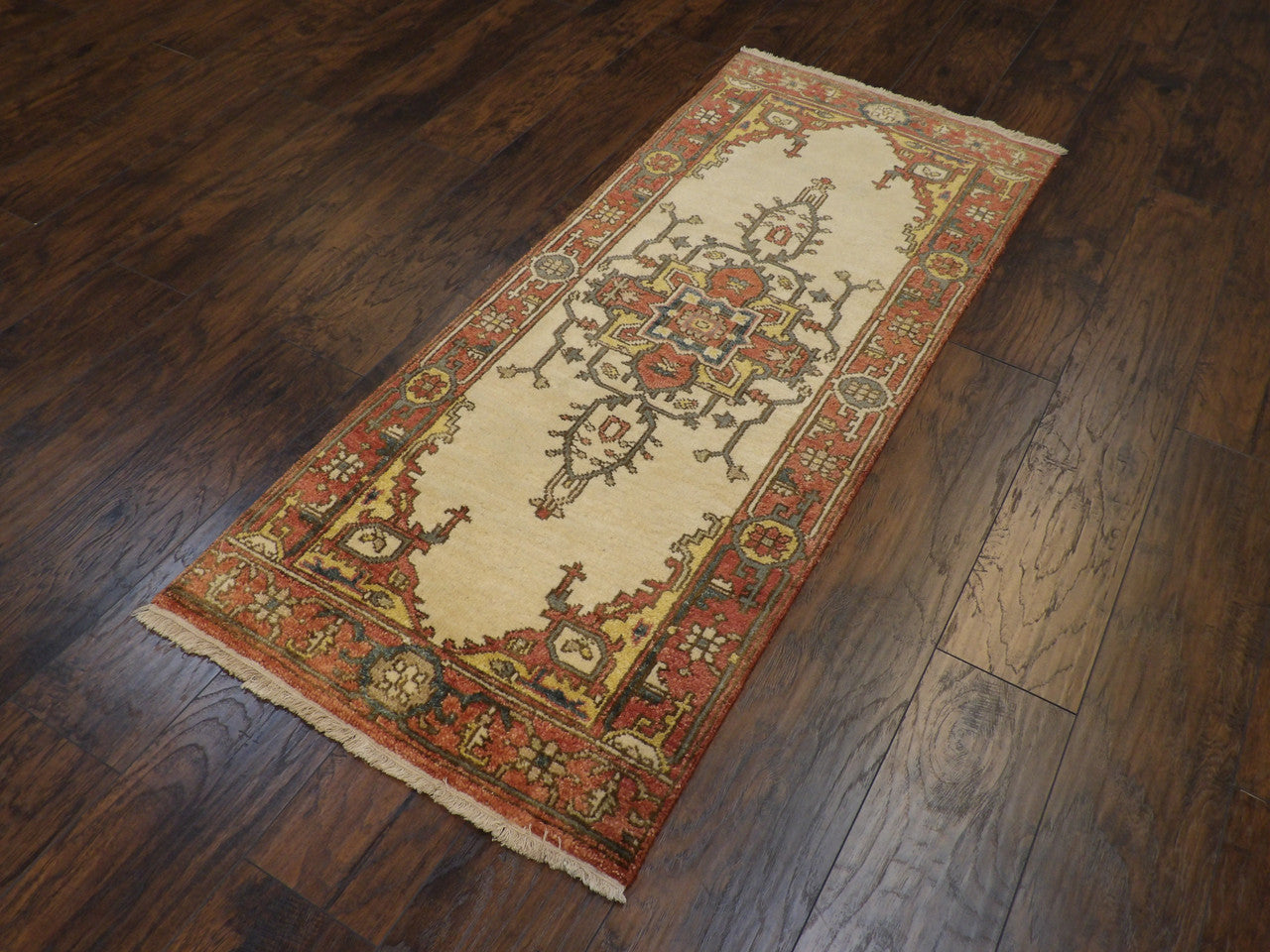 Close-up of wool pile, Beige & Rust rug
