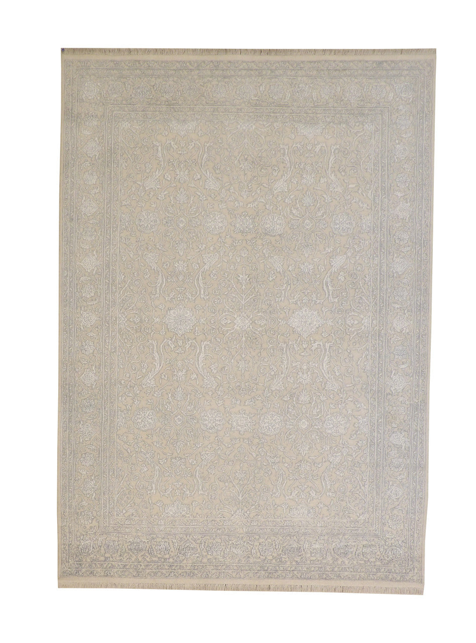 Traditional Haji Jalili hand-knotted wool rug in Blue & White, full view