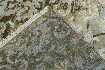 Modern Abstract Design hand-knotted wool-silk rug in Brown & Gray, full view