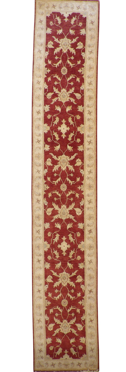 Oushak Chobi hand-knotted wool rug in Gold & Red, full view