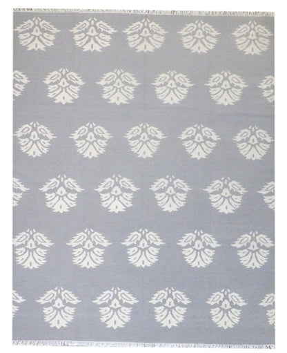 Coastal Flat Weave Indoor/Outdoor Beach hand-knotted wool rug in Gray & Beige, full view