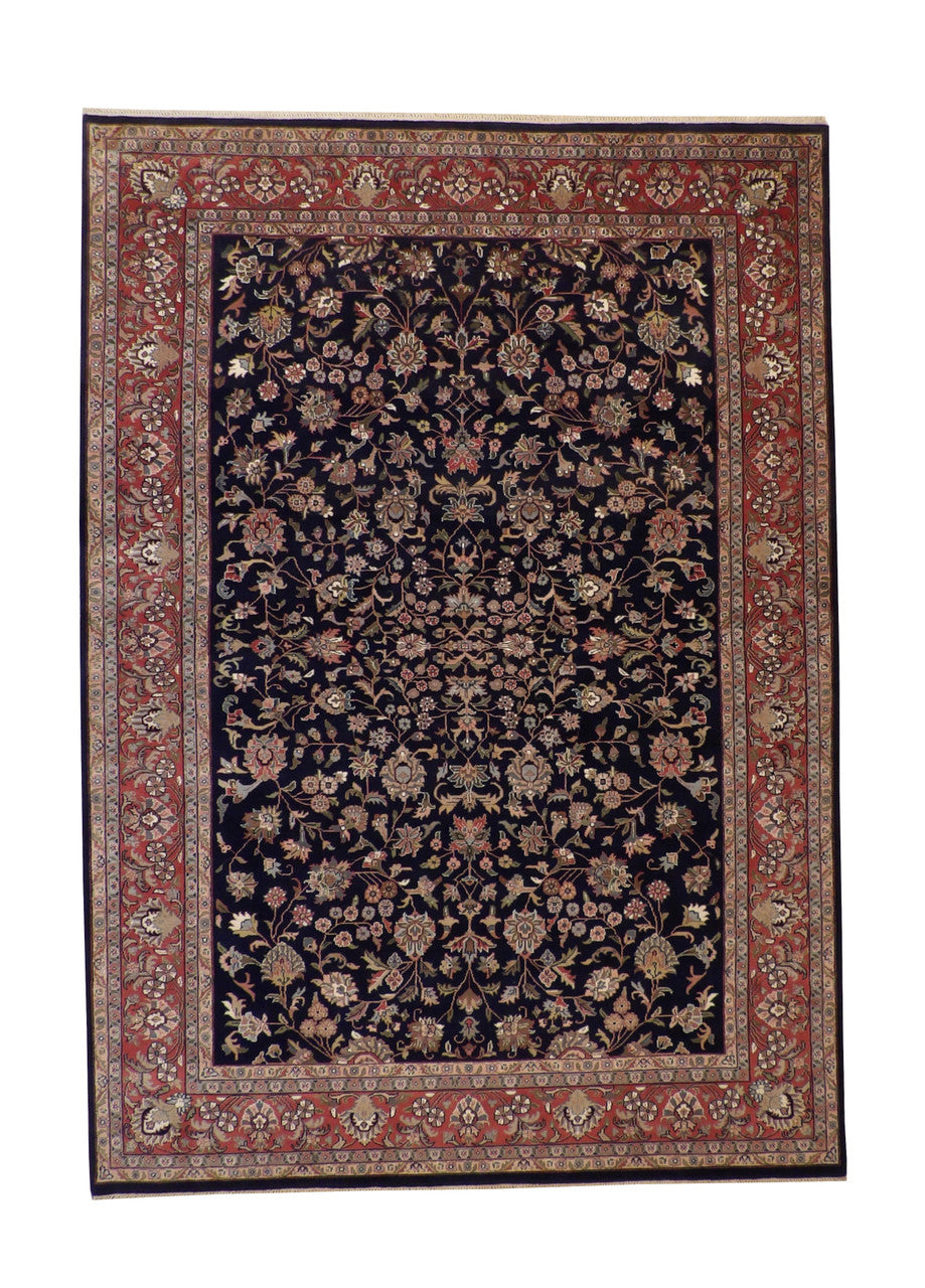 Traditional Fine Farhan hand-knotted wool rug in Blue & Rust, full view