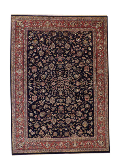 Traditional Fine Farhan hand-knotted wool rug in Blue & Rust, full view