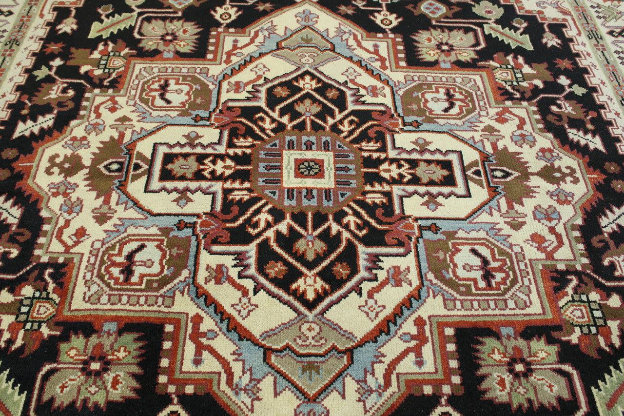 Back of Tribal Heriz hand-knotted rug