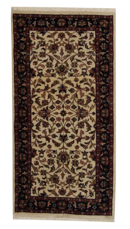 Traditional Indo Kashan hand-knotted wool rug in Beige, full view