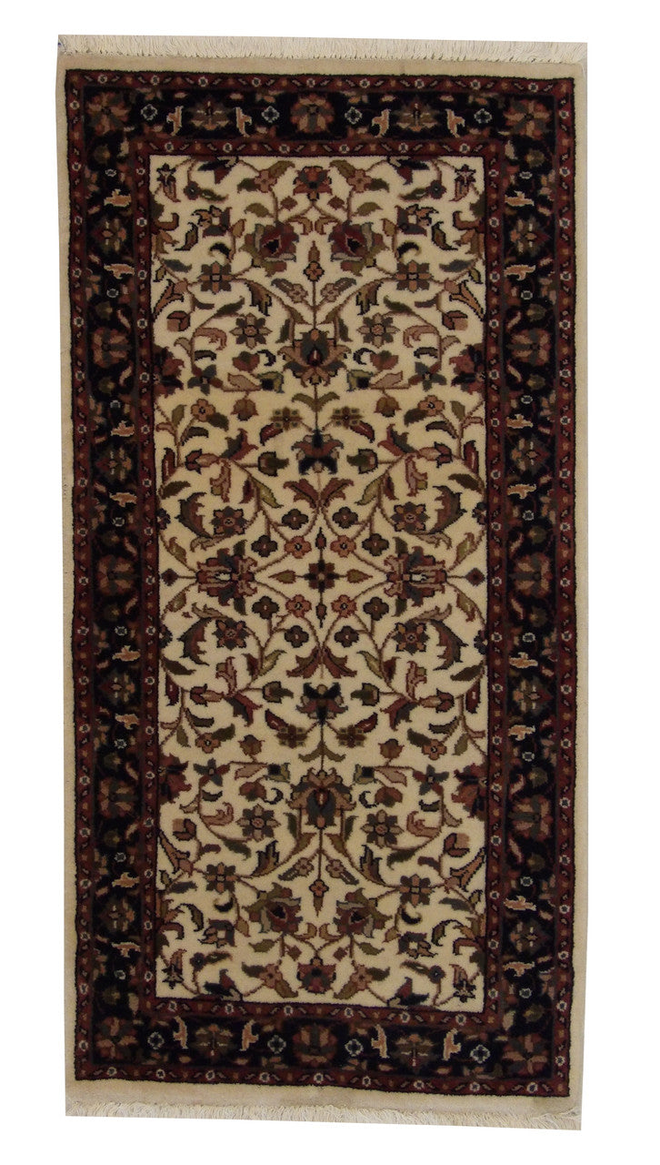 Traditional Indo Kashan hand-knotted wool rug in Beige, full view