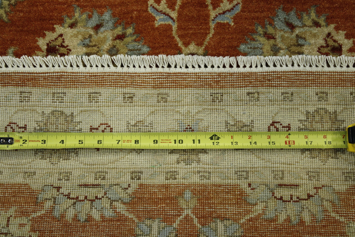 Oushak Agra Chobi hand-knotted wool rug in Beige & Rust, full view