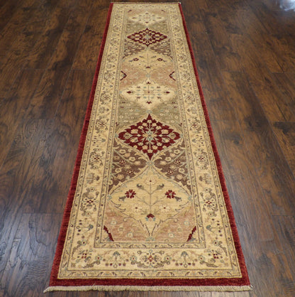 Close-up of wool pile, Beige & Red rug