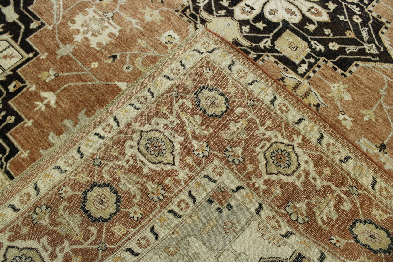 Tribal Fine Sherapi hand-knotted wool rug in Brown & Pink, full view