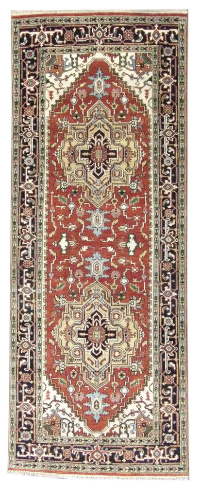 Persian Tribal Sherapi hand-knotted wool rug in Blue & Red, full view