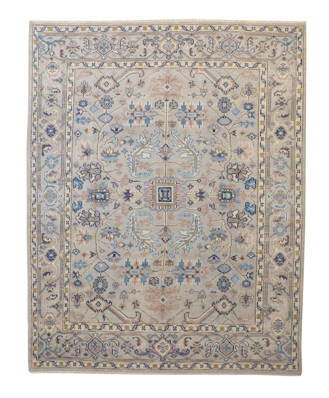 Oushak Colorful Ziegler hand-knotted wool rug in Blue & Gray, full view
