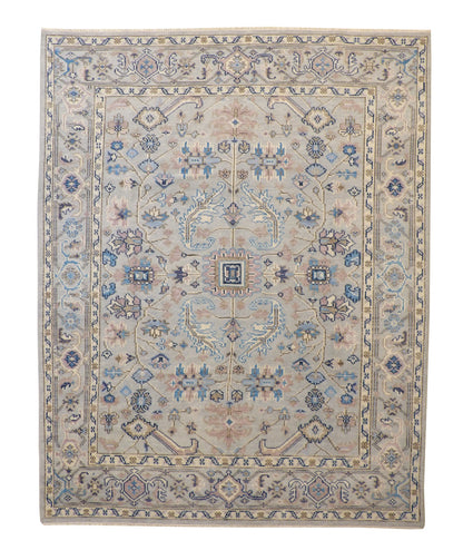 Oushak Colorful Ziegler hand-knotted wool rug in Blue & Gray, full view