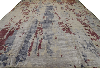 Modern Abstract Carved Hand-Knotted Wool Rug in Blue & White — 12' x 15' Oversized | SKU W800