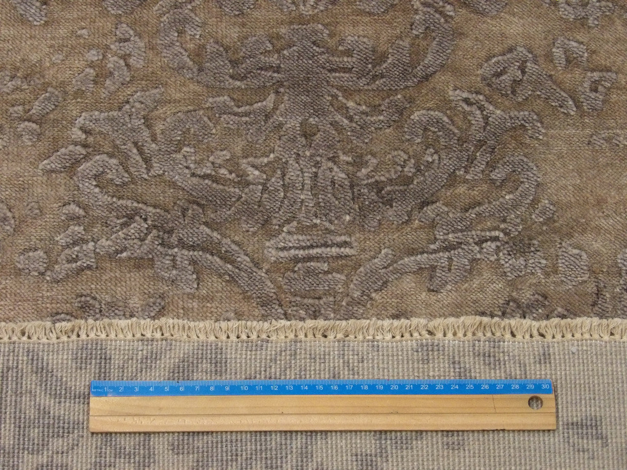 Blue & Brown Transitional Damask rug in room setting