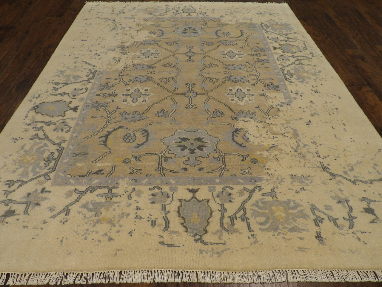 Close-up of wool pile, Gray & Beige rug