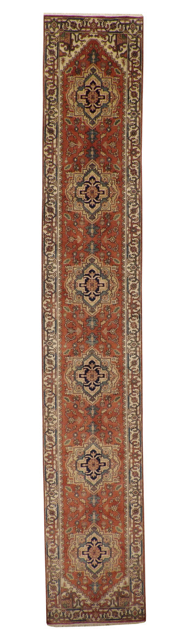 Tribal Indo Heriz hand-knotted wool rug in Beige & Rust, full view
