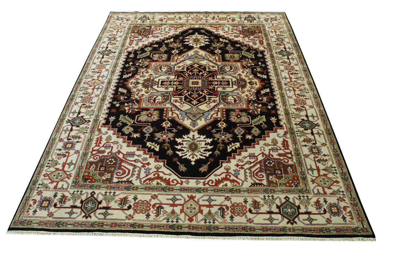 Close-up of wool pile, Black & Beige rug