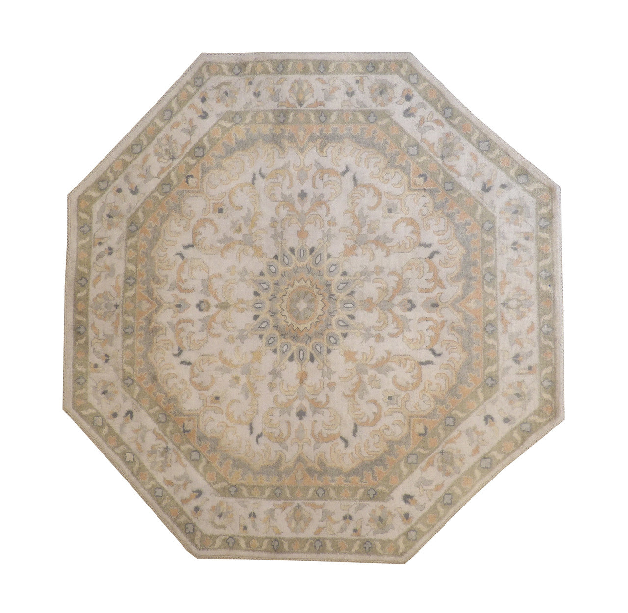 Oushak Indo Ziegler hand-knotted wool rug in Green & Beige, full view