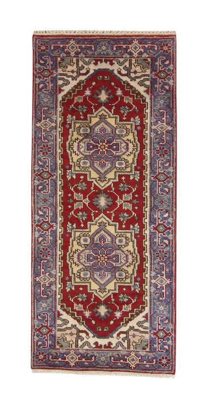 Tribal Indo Heriz hand-knotted wool rug in Red, full view