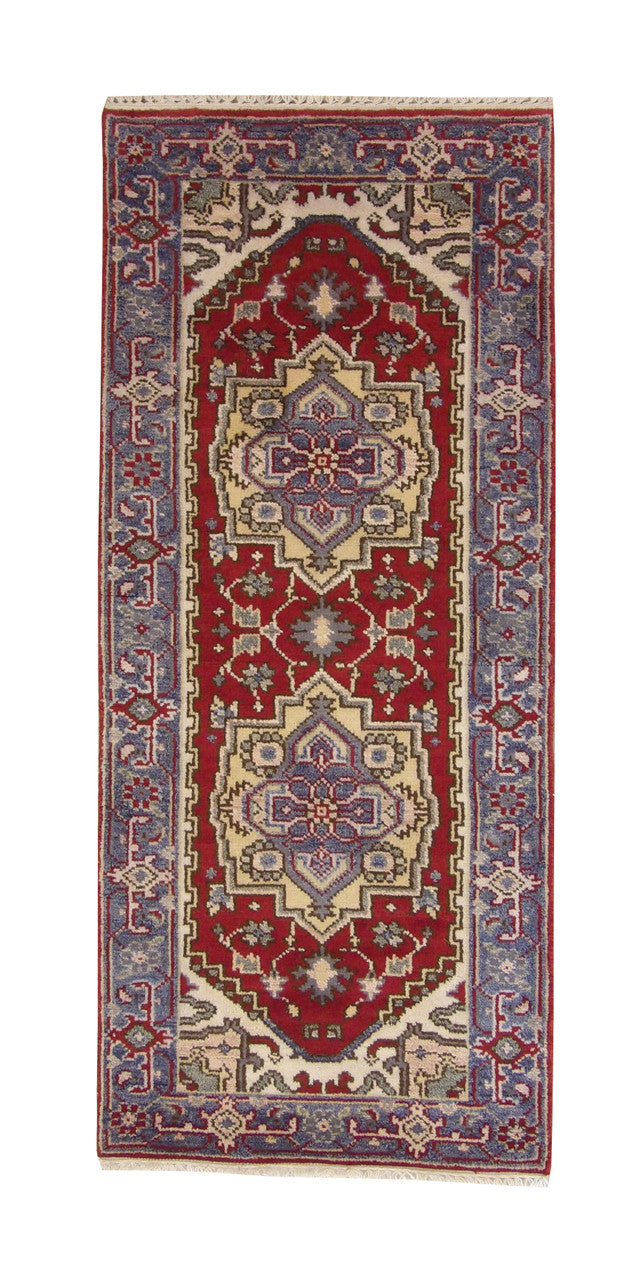 Tribal Indo Heriz hand-knotted wool rug in Red, full view