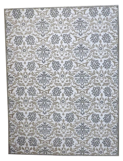 Fine Transitional Silky Oushak hand-knotted wool-silk rug in Gray & White, full view