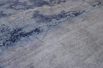 Blue & White Modern Abstract Distress Design rug in room setting