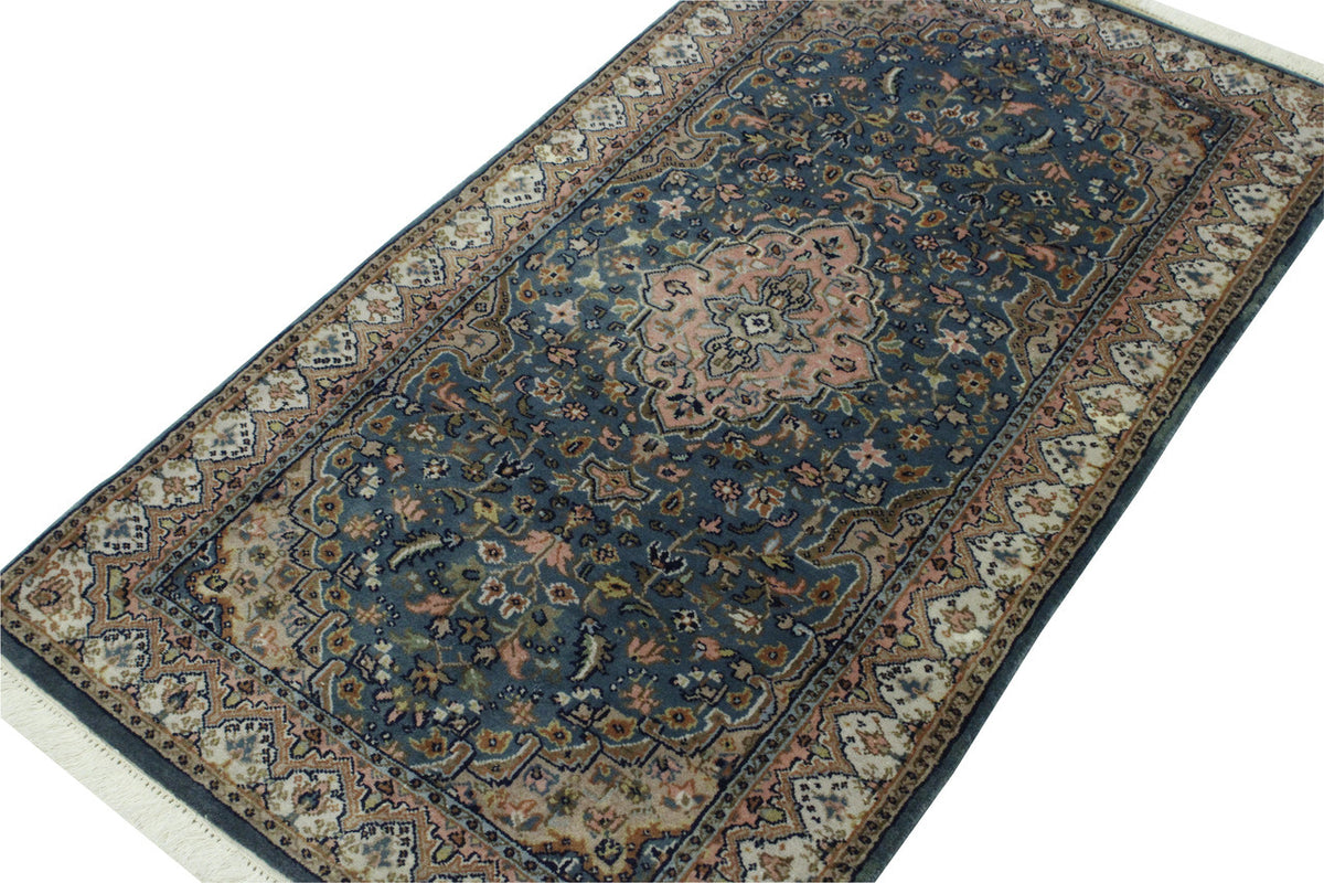 Traditional Indo Kerman rug corner detail