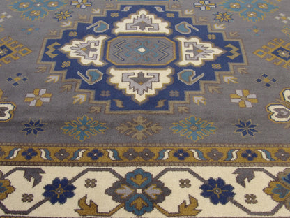 Tribal Kazak rug border detail