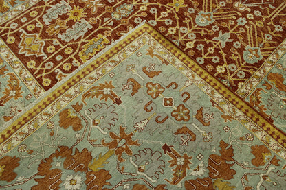 Tribal Vegetable Dye Bamiyan hand-knotted wool rug in Green & Rust, full view
