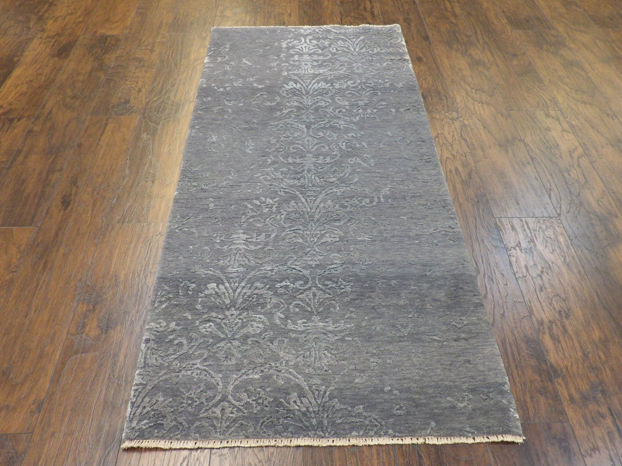 Gray Transitional Broken Damask rug in room setting