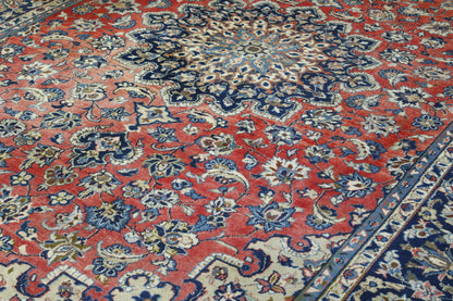 Traditional Antique Tabriz rug corner detail